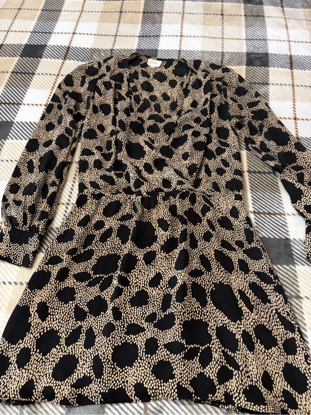 100% silk Parker Black and Tan Leopard-Spot Mini Dress